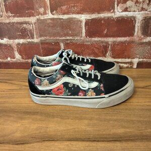 Vans Womens Size 5 Shoes Black Flower Print Sneakers